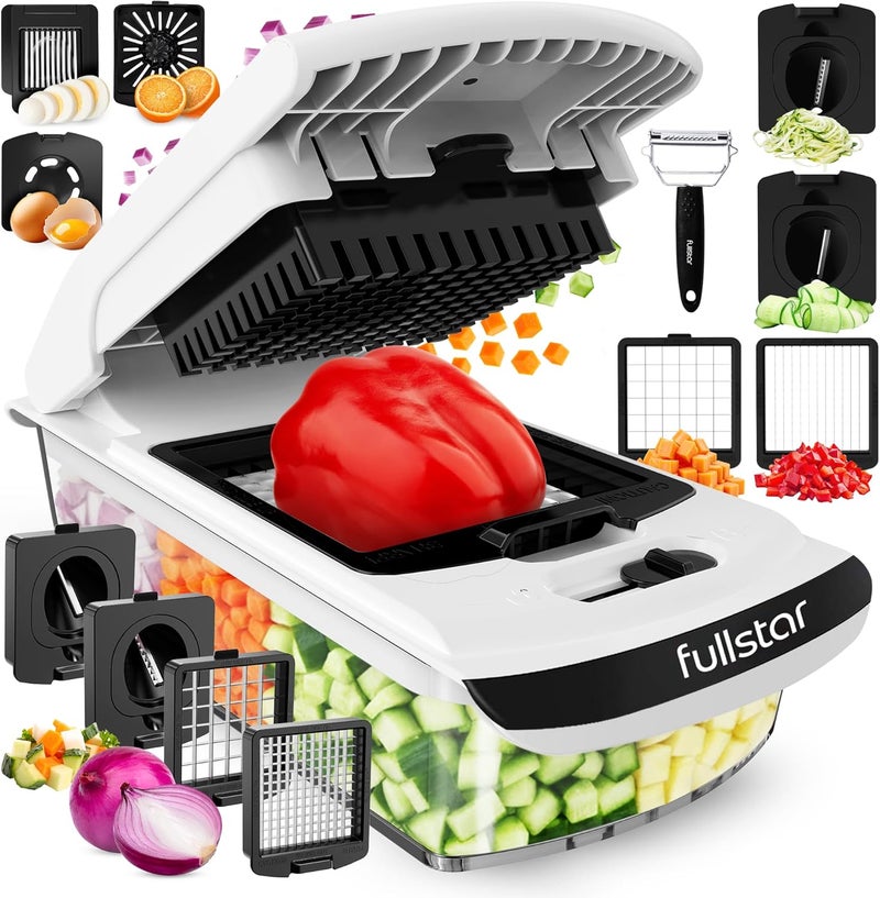 FULL STAR The Original Pro Chopper - Vegetable Chopper and Spiralizer, Food Chopper with Container, Fruit Slicer, Kitchen Gadgets & Gifts, Home Essentials (9 in 1, White) - Image 1