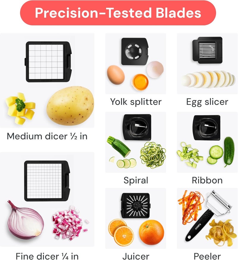 FULL STAR The Original Pro Chopper - Vegetable Chopper and Spiralizer, Food Chopper with Container, Fruit Slicer, Kitchen Gadgets & Gifts, Home Essentials (9 in 1, White) - Image 5