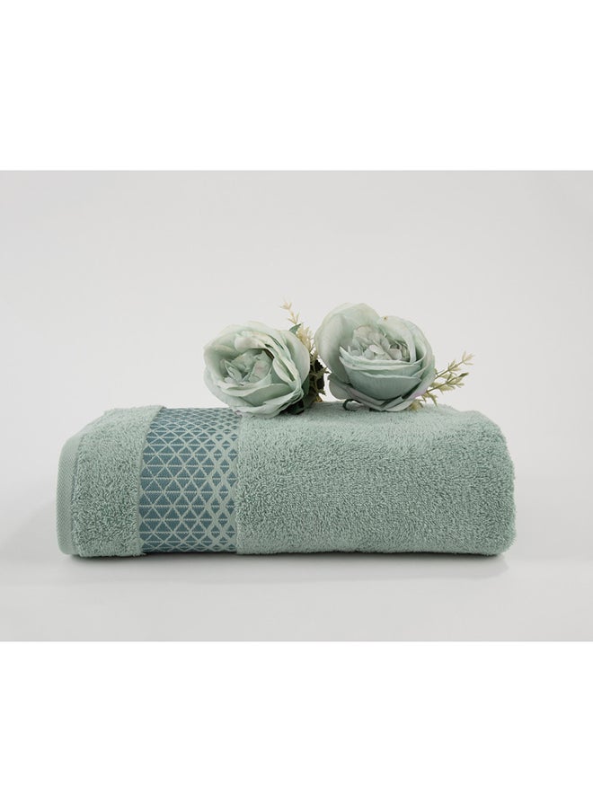 White Rose Towel 4 Piece Bathroom  Set - TRIANGLE - 500 GSM - 100% Cotton Terry - Jacquard Border- 2 Bath  70X140 cm & 2 Hand  50x90 cm- Luxury Touch - Extra Absorbent-Olive  - Image 2