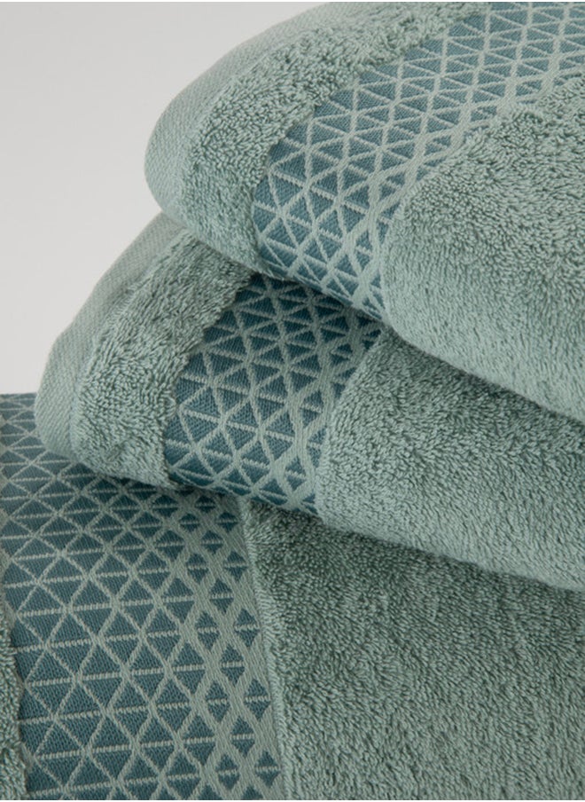 White Rose Towel 4 Piece Bathroom  Set - TRIANGLE - 500 GSM - 100% Cotton Terry - Jacquard Border- 2 Bath  70X140 cm & 2 Hand  50x90 cm- Luxury Touch - Extra Absorbent-Olive  - Image 5