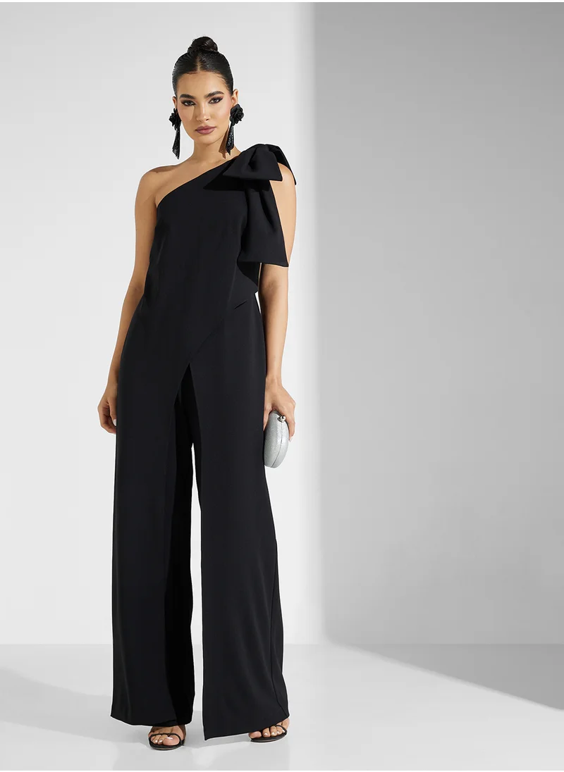 Adrianna Papell One Shoulder Tie Detailed Jumpsuit