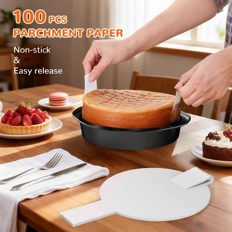 AltarreT 8 Inch Round Cake Pan with Handle, 3PCS Nonstick Cake Pans with 100 PCS Parchment Paper - Image 3