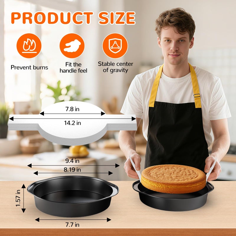 AltarreT 8 Inch Round Cake Pan with Handle, 3PCS Nonstick Cake Pans with 100 PCS Parchment Paper - Image 2