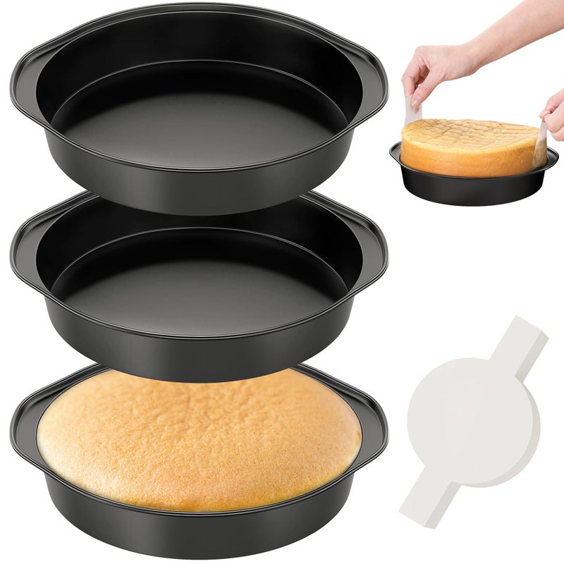 AltarreT 8 Inch Round Cake Pan with Handle, 3PCS Nonstick Cake Pans with 100 PCS Parchment Paper - Image 1