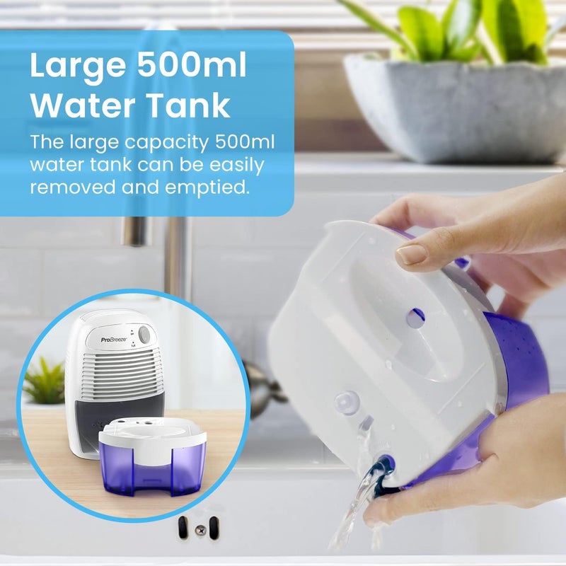 Pro Breeze 500ml Premium Dehumidifier - Ultra Quiet Peltier Technology, Energy Efficient, Auto-Off Safety, Portable Mini Electric Dehumidifier, Ideal for Home, Bedroom & Bathroom - Image 5