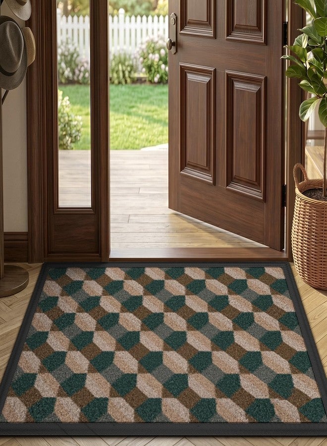 LUMI Front Door Mat 24x36, Low-Profile Non-Slip Welcome Mat for Indoor Outdoor, Stain & Fade Resistant Geometric Door Mat for Entryway Patio Porch, Geo-Olive - Image 3