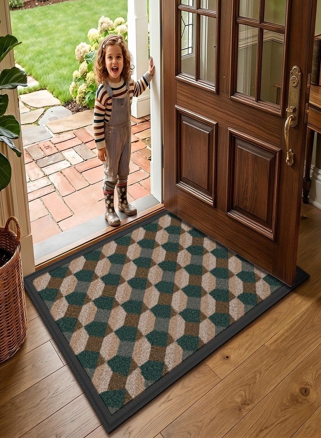 LUMI Front Door Mat 24x36, Low-Profile Non-Slip Welcome Mat for Indoor Outdoor, Stain & Fade Resistant Geometric Door Mat for Entryway Patio Porch, Geo-Olive - Image 5