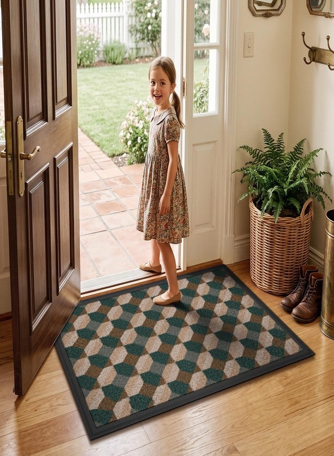 LUMI Front Door Mat 24x36, Low-Profile Non-Slip Welcome Mat for Indoor Outdoor, Stain & Fade Resistant Geometric Door Mat for Entryway Patio Porch, Geo-Olive - Image 4