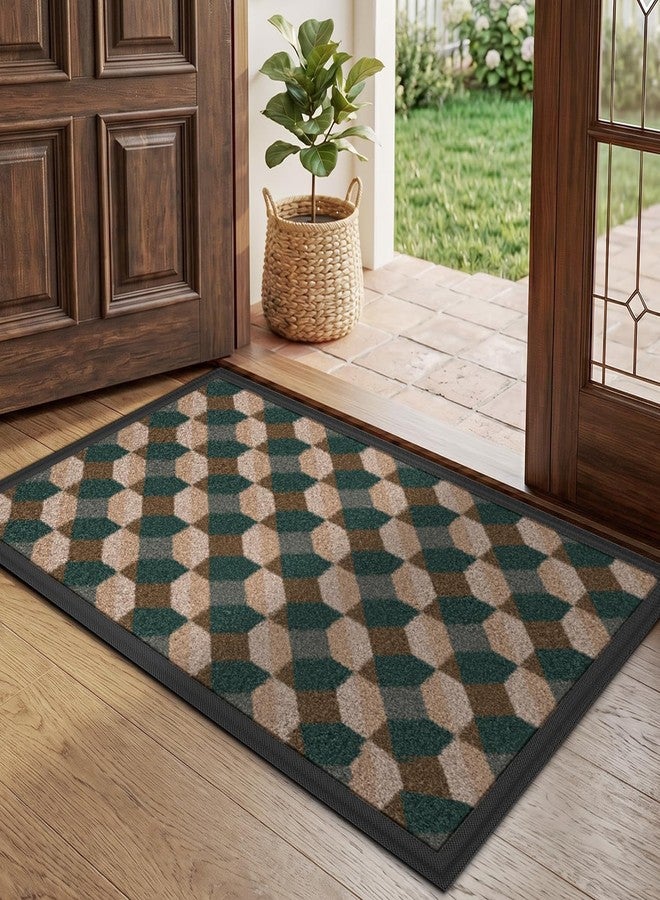 LUMI Front Door Mat 24x36, Low-Profile Non-Slip Welcome Mat for Indoor Outdoor, Stain & Fade Resistant Geometric Door Mat for Entryway Patio Porch, Geo-Olive - Image 1