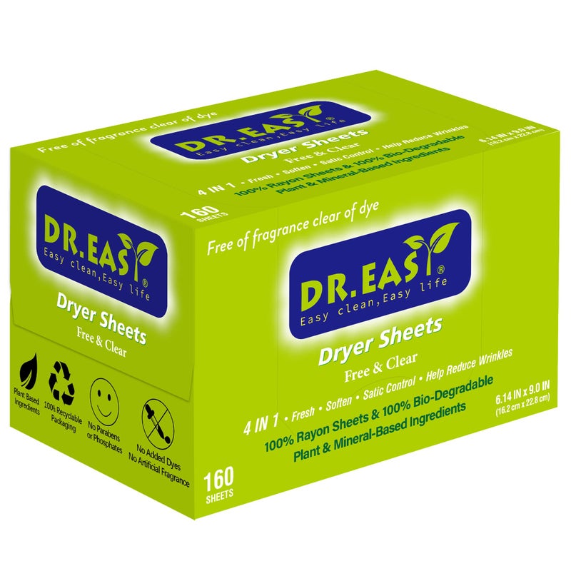 DR. EASY DR.EASY Dryer Sheets Plant Based Formula 252 Ct Fabric Softener sheets for Laundry Free & Clear Essential Oil Scented No Artificial Fragrances No Dyes Reduce Static & Wrinkles Help Repel Pet Hair - Image 1