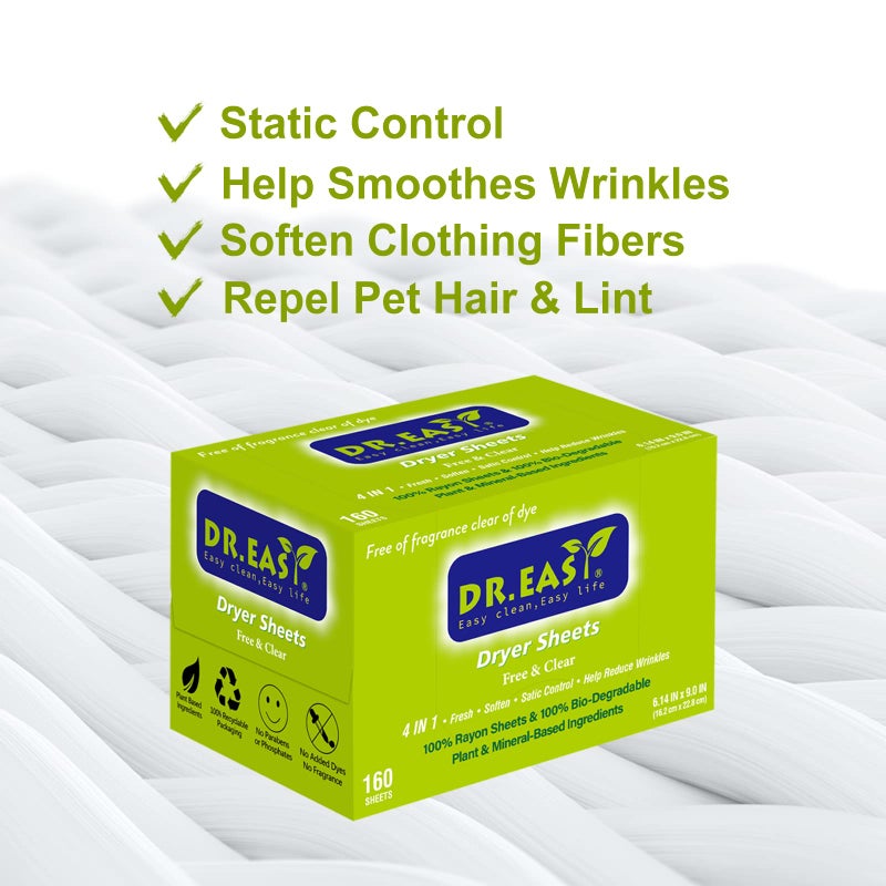 DR. EASY DR.EASY Dryer Sheets Plant Based Formula 252 Ct Fabric Softener sheets for Laundry Free & Clear Essential Oil Scented No Artificial Fragrances No Dyes Reduce Static & Wrinkles Help Repel Pet Hair - Image 5
