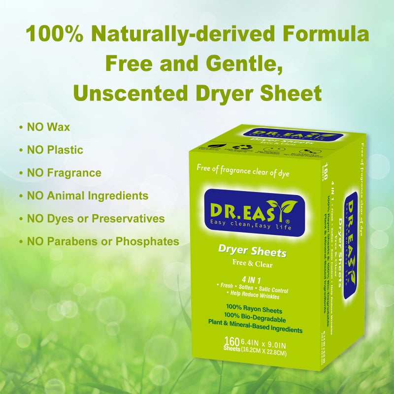 DR. EASY DR.EASY Dryer Sheets Plant Based Formula 252 Ct Fabric Softener sheets for Laundry Free & Clear Essential Oil Scented No Artificial Fragrances No Dyes Reduce Static & Wrinkles Help Repel Pet Hair - Image 3