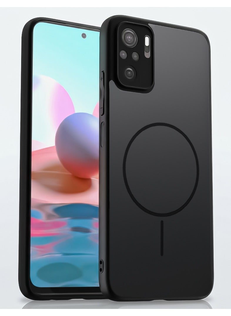 جراب مقاوم للصدمات غير لامع لهاتف Xiaomi Redmi Note 10/Note 10s - غطاء خلفي شفاف بتصميم دائري وحماية مدمجة للكاميرا (أسود)