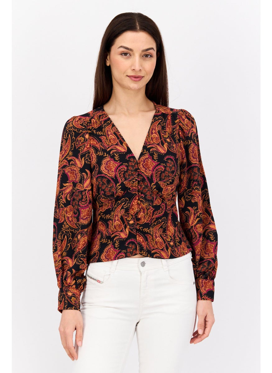 Women V Neck Long Sleeves Allover Print Blouse, Orange Combo - pzsku/ZB2FB1BEDC8DAD61F1F3DZ/45/_/1737642504/514a04c8-a63c-461c-90e5-ba1e21160207