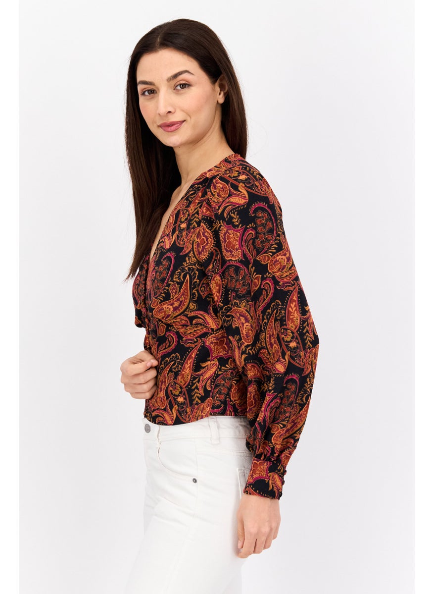 Women V Neck Long Sleeves Allover Print Blouse, Orange Combo - pzsku/ZB2FB1BEDC8DAD61F1F3DZ/45/_/1737642505/dcf41a13-1443-4432-92a2-73eeb30107dc