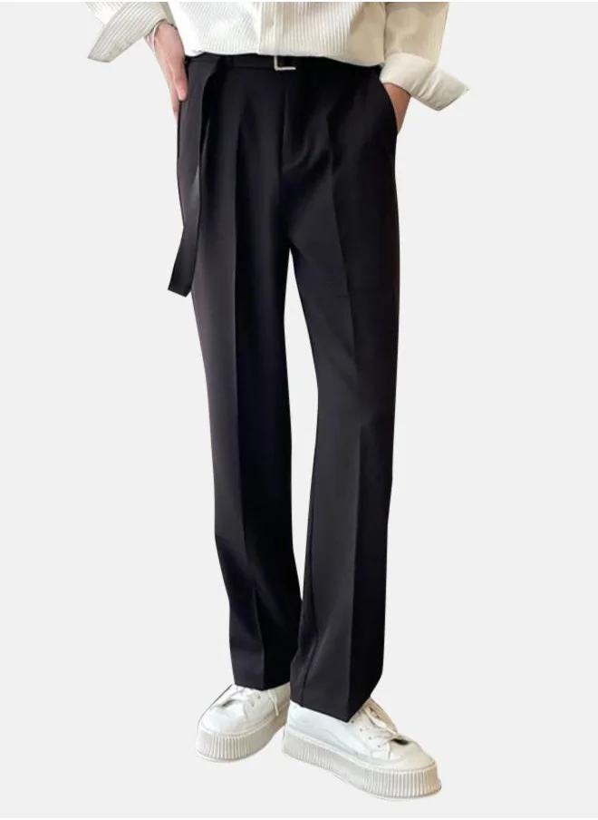 يونيكي Black Solid Wrinkle Free Pleated Trousers