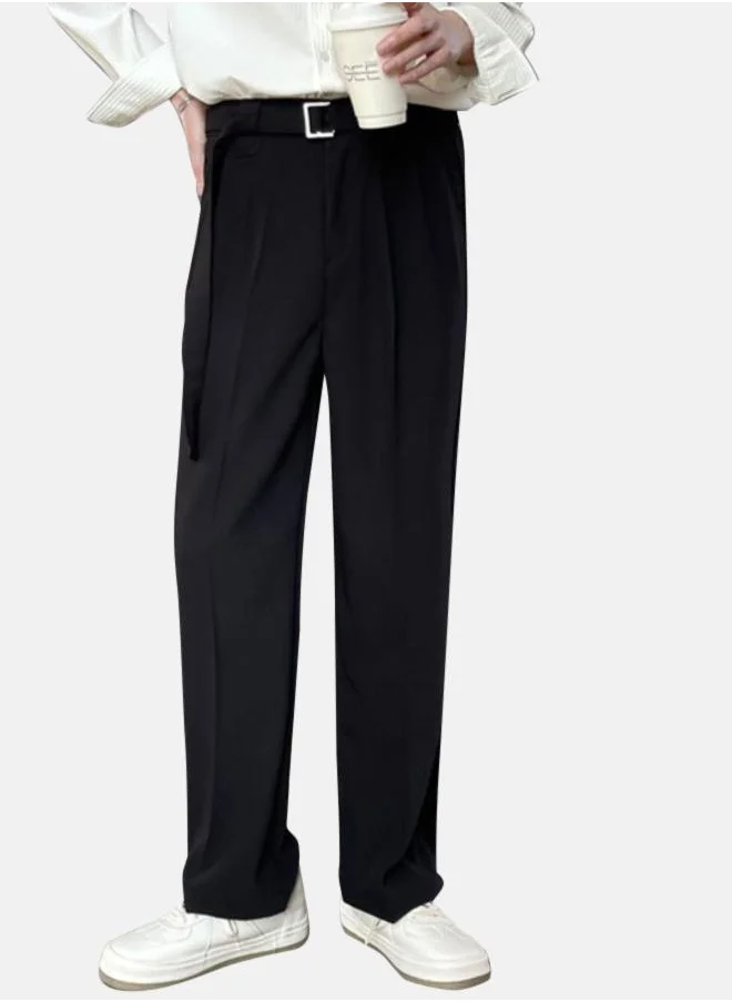 يونيكي Black Solid Wrinkle Free Pleated Trousers