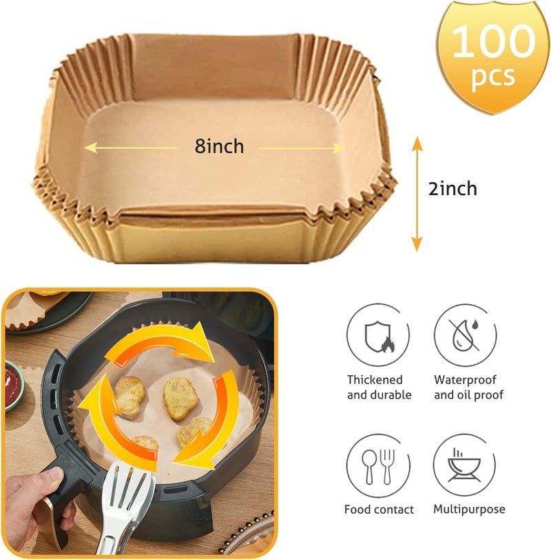 Ailun Air Fryer Paper Liners 8inch, 100PCS Non-Stick Parchment Paper,Oil Resistant,Disposable Food Grade Free of Bleach Paper Square for 5-8 QT Air Fryer Baking Roasting Microwave - Image 2