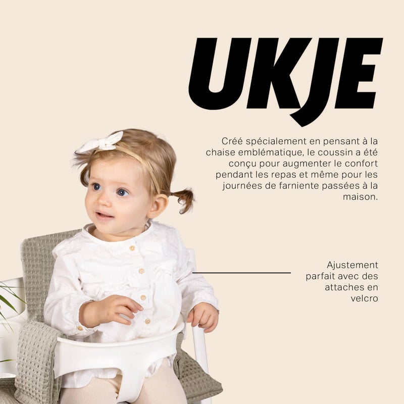 UKJE| Cushion Compatible with Stokke Tripp Trapp | Seat Cover for High Chair | Soft Oeko-Tex Certified Cotton | Handmade in Europe | Washable & Easy to Clean | Comfortable Baby Chair Cushion, Taupe - Image 3