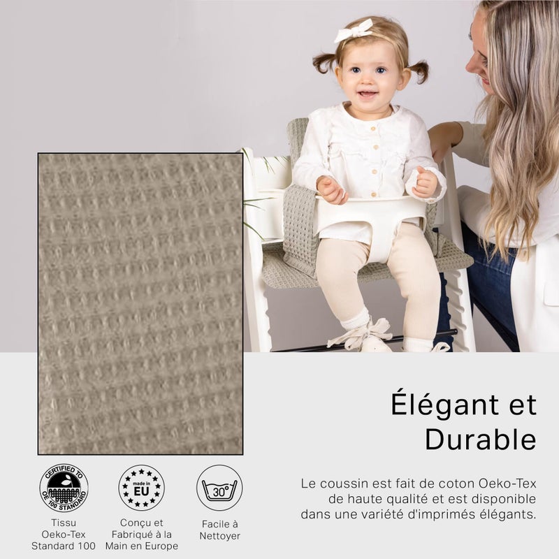 UKJE| Cushion Compatible with Stokke Tripp Trapp | Seat Cover for High Chair | Soft Oeko-Tex Certified Cotton | Handmade in Europe | Washable & Easy to Clean | Comfortable Baby Chair Cushion, Taupe - Image 2