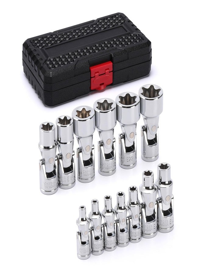 EMENTOL 13-Piece Universal Joint Star Socket Set, 3/8" (E4-E8) & 1/4"(E10-E24) Drive U-joint E Sockets, CR-V Steel - Image 1