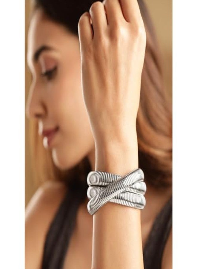 Rubans Rhodium-Plated Stainless Steel Tarnish-Free Waterproof Demi-Fine Multi-Layered Statement Bracelet for Women & Girls - Perfect for Parties & Special Occasions - Image 3