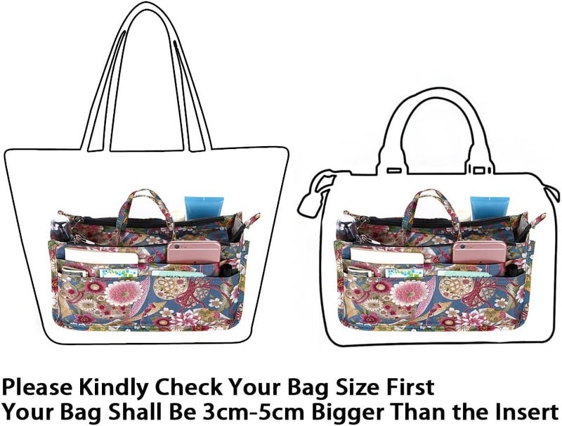 BTSKY Printing Handbag Organizers Inside Purse Insert-High Capacity 13 Pockets Bag Tote Organizer with Handle Sunflower - Image 3