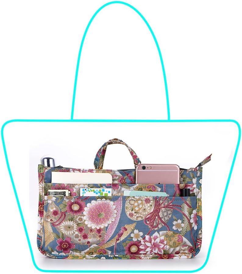 BTSKY Printing Handbag Organizers Inside Purse Insert-High Capacity 13 Pockets Bag Tote Organizer with Handle Sunflower - Image 2