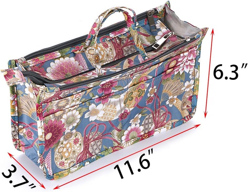 BTSKY Printing Handbag Organizers Inside Purse Insert-High Capacity 13 Pockets Bag Tote Organizer with Handle Sunflower - Image 4