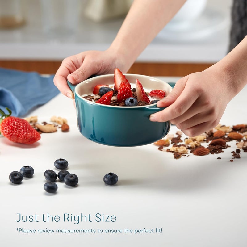 Kook طقم كوكوت سيراميك صغير، أطباق كسرولة صغيرة مع أغطية ومقابض، أطباق خبز فردية، آمنة للاستخدام في الفرن والميكروويف وغسالة الصحون، من الحجر، سعة 12 أونصة، مجموعة من 4 (أكوا أومبري) - Image 5