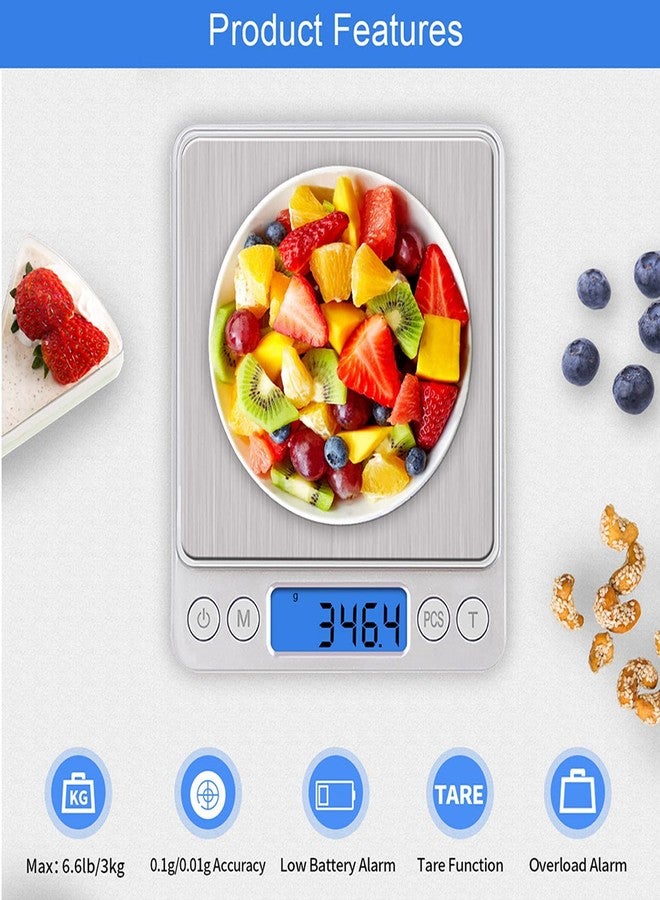 يونيواي ميزان مطبخ رقمي من UNIWEIGH، ميزان طعام جيب 3 كجم/0.1 جم، يقيس بالجرام والأونصة لإنقاص الوزن، الطبخ، الخبز، وقياس المجوهرات، ميزان جرام عالي الدقة بست وحدات، ميزان قهوة صغير بصينيتين، شاشة LCD، زر تصفير - Image 2