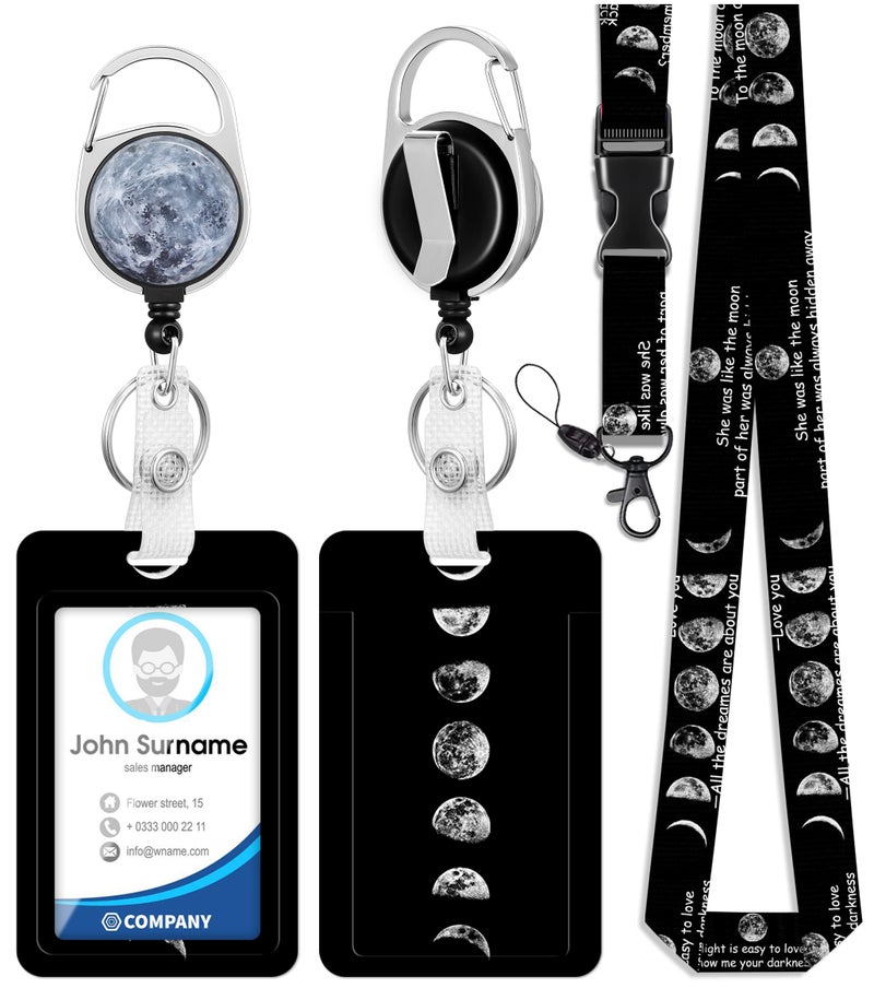 Toykee ID Badge Holder with Lanyard and Retractable Badge Reel Clip, Lunar Eclipse Moon Card Name Tag Lanyard Vertical ID Protector Bage Clips for Nurse Nursing Doctor Teacher Student - Image 1