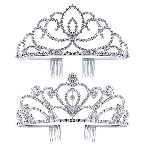 Exacoo Pack of 2 Rhinestone Tiara Crown Exquisite Headband Comb Pin Wedding Bridal Birthday Tiaras - Image 1