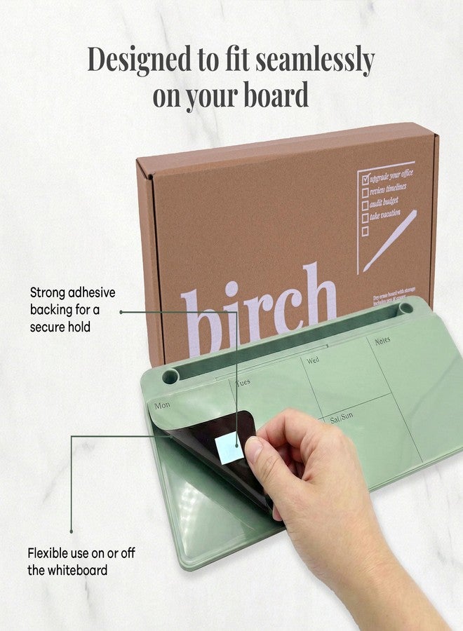Birch Small Desktop Glass Whiteboard & Magnetic Calendar - Dry Erase Desk Pad Keyboard Stand with Storage, Adjustable Dividers, 3 Markers & Holder - Office, Home & School (Moss) - Image 5