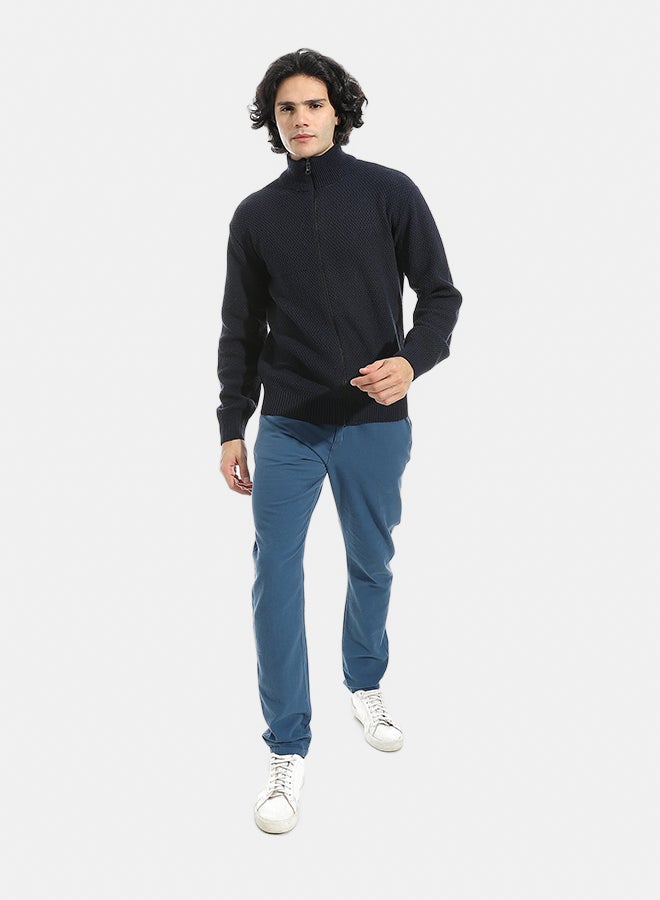 Andora Full Zipper Closure Self Pattern _ Navy Blue - Image 5