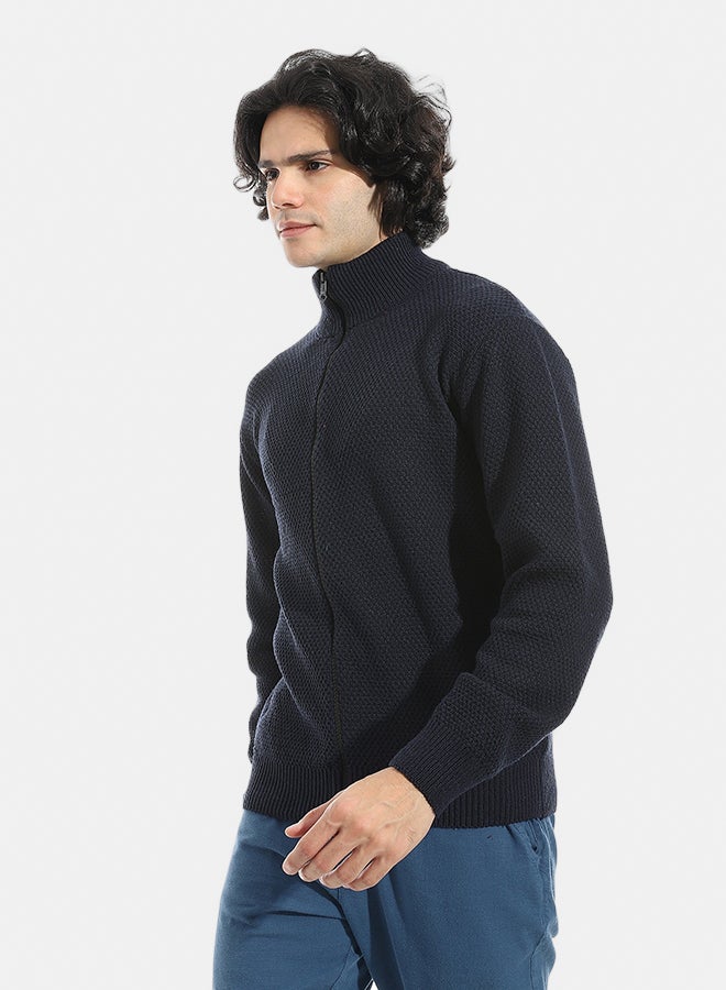 Andora Full Zipper Closure Self Pattern _ Navy Blue - Image 4