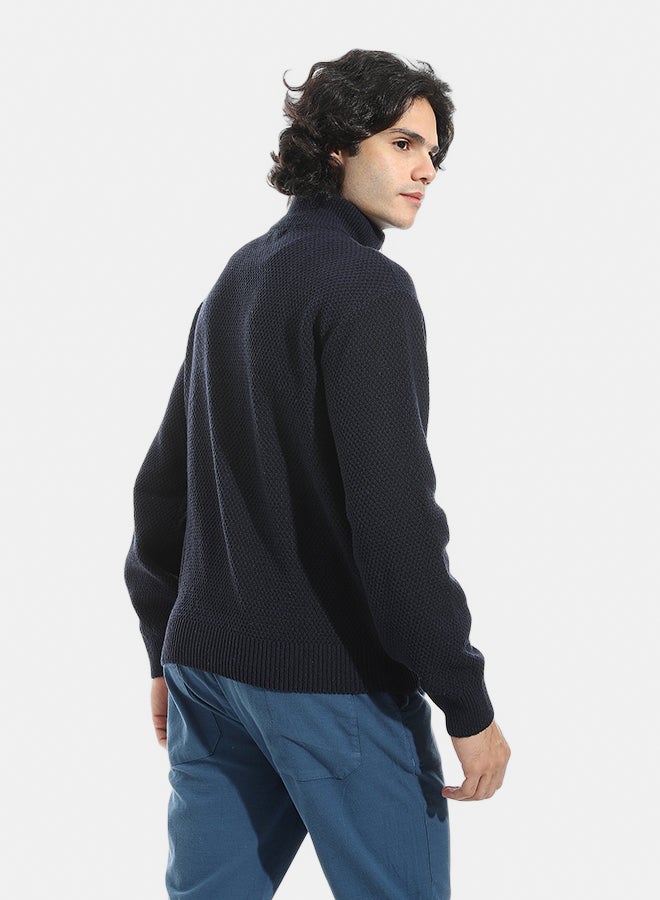 Andora Full Zipper Closure Self Pattern _ Navy Blue - Image 3