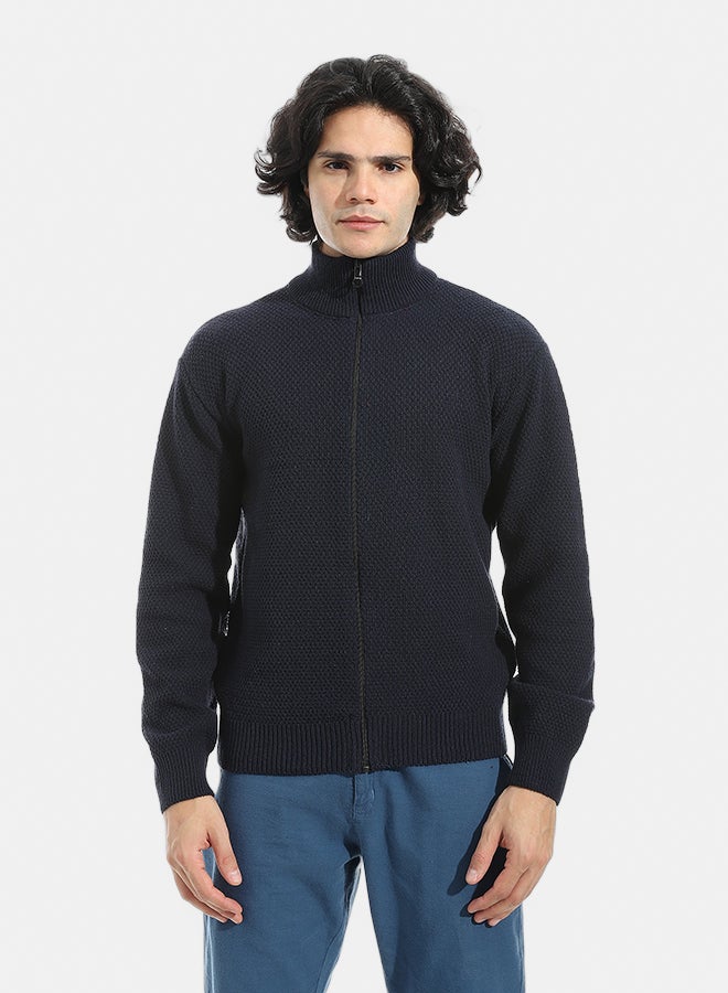 Andora Full Zipper Closure Self Pattern _ Navy Blue - Image 1