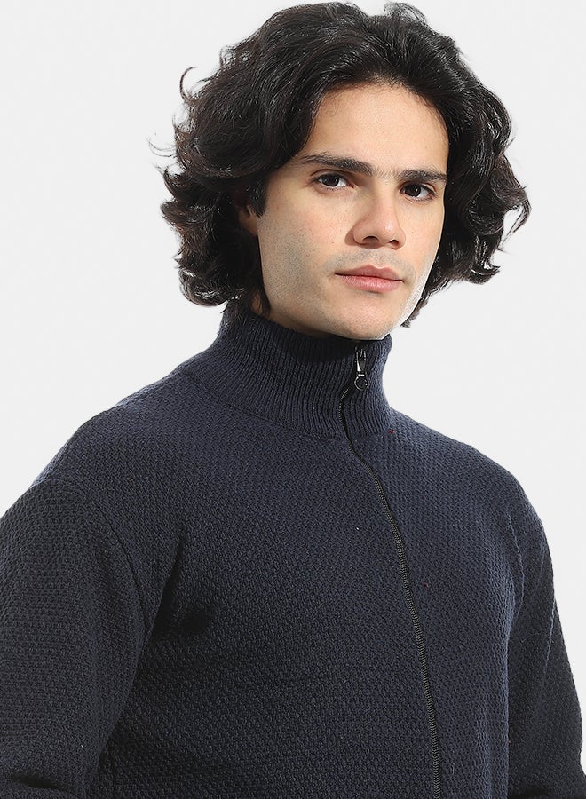 Andora Full Zipper Closure Self Pattern _ Navy Blue - Image 2