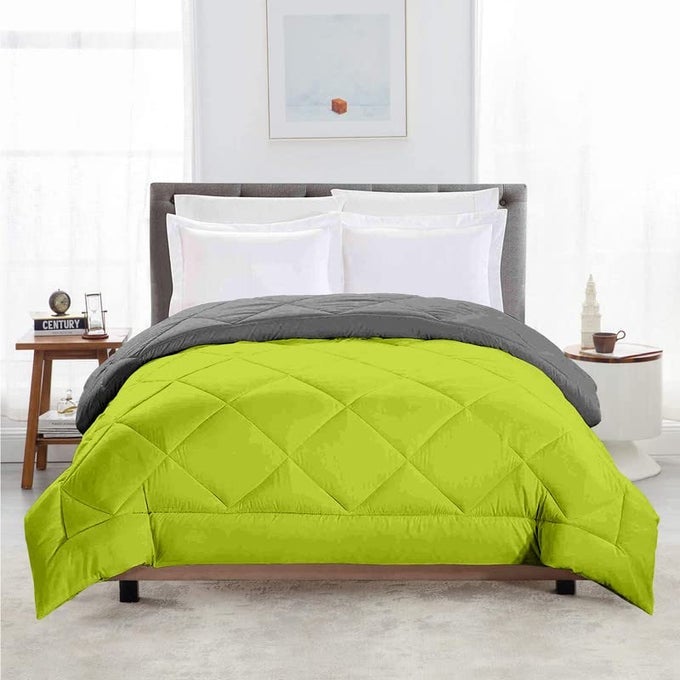 TUNDWALS MICROFIBER REVERSIBLE SOLID EXTRA COMFORT SOFT COMFORTERBLANKET DOUBLE BED 200 GSM P GREEN GREY 1 PIECE
