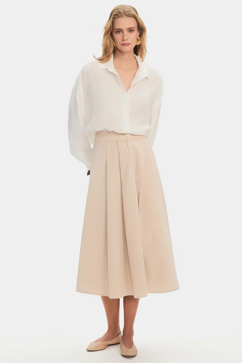JUNE Women's 100% Cotton Pleated Midi Skirt