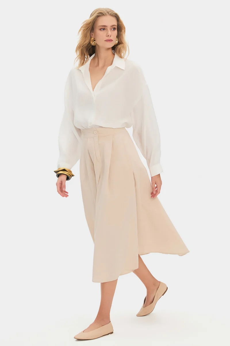 JUNE Women's 100% Cotton Pleated Midi Skirt