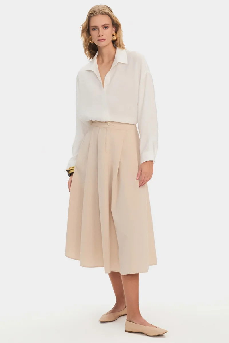 JUNE Women's 100% Cotton Pleated Midi Skirt