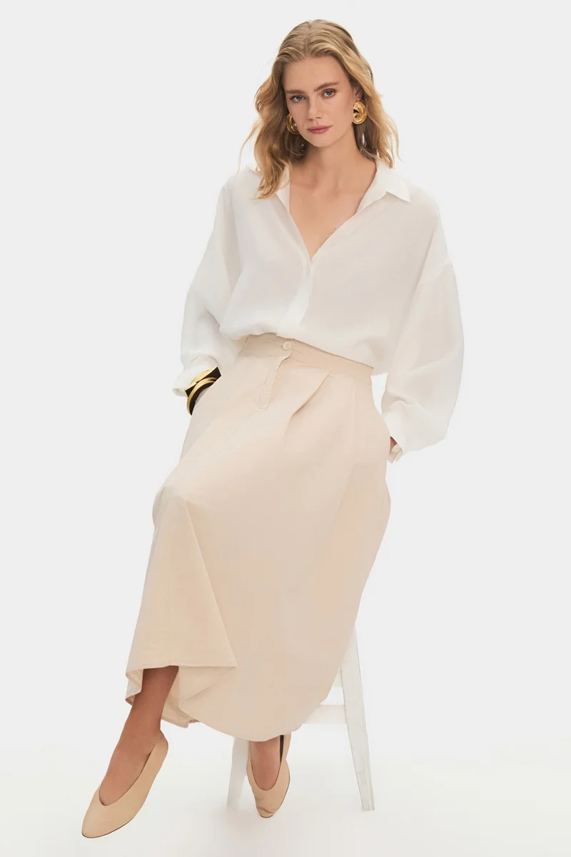 JUNE Women's 100% Cotton Pleated Midi Skirt