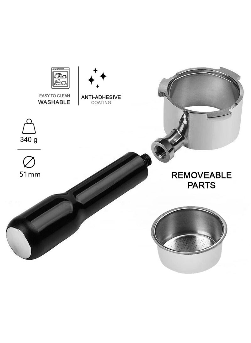 Bukela Coffee Portafilter, Stainless Steel Bottomless Portafilter 51mm compatible to DeLonghi EC680/EC685 and DeLonghi Dedica Coffee Machines - Image 2