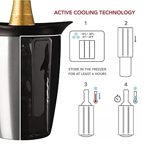 Vacu Vin Champagne Cooler – Stainless Steel Active Bottle Chiller – Includes Removable Cooling Sleeve – Keeps Champagne Cold for Hours – Stylish & Reusable Ice-Free Tabletop Cooler - Image 3