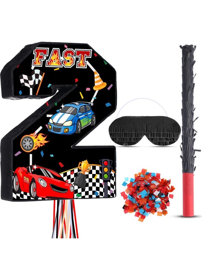Harrycle Race Car Number 2 Pinata Pull String Two Fast Pinata Small Racing Theme Pinata With Blindfold Stick And Confetti For Boys Kids Race Car 2Nd Birthday Decorations Party Supplies 16.5 X 13 X 3.1 Inch - Image 2