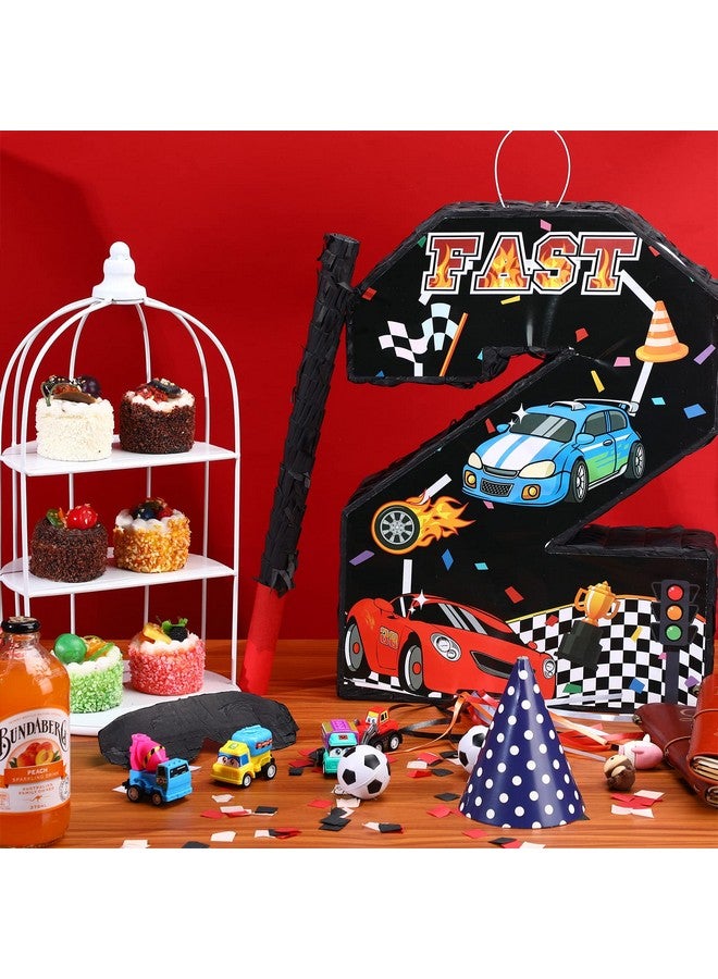 Harrycle Race Car Number 2 Pinata Pull String Two Fast Pinata Small Racing Theme Pinata With Blindfold Stick And Confetti For Boys Kids Race Car 2Nd Birthday Decorations Party Supplies 16.5 X 13 X 3.1 Inch - Image 5