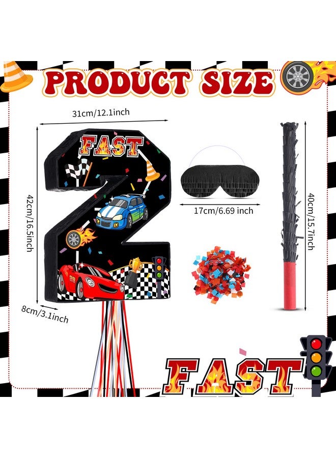 Harrycle Race Car Number 2 Pinata Pull String Two Fast Pinata Small Racing Theme Pinata With Blindfold Stick And Confetti For Boys Kids Race Car 2Nd Birthday Decorations Party Supplies 16.5 X 13 X 3.1 Inch - Image 3