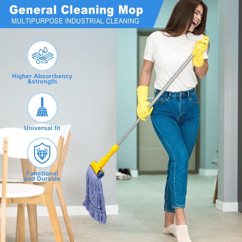 kCarpoly 3 Pack Commercial Replace Mop Head, Reusable Mop Head Refills-Replacement Mop Heads Suitable for Heavy Commercial Industrial Residential Areas,Wet Industrial Cotton Looped End String Mop Head (Blue) - Image 3